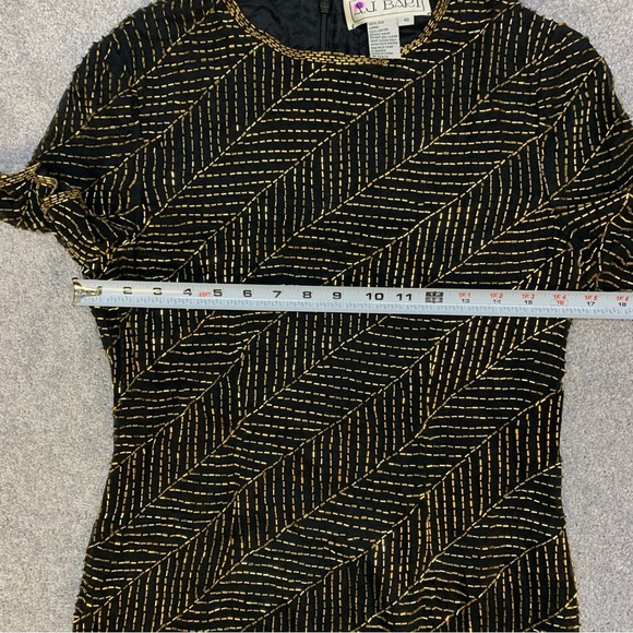 Vintage A.J. Barri Silk Gold Beaded Dress Size 10 - Picture 3 of 6